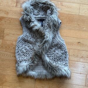 INC Wool/Angora knit vest with Faux Fur Trim